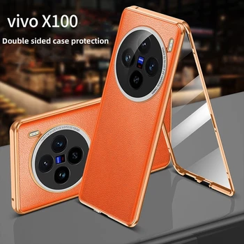 Pouzdro Pro VIVO X100 Pro Luxusní Kožené Flip Reversible Telefon Pouzdro Pro VIVO X100 X90 Pro Plus Nárazuvzdorný Nárazník HD Ochranný Film
