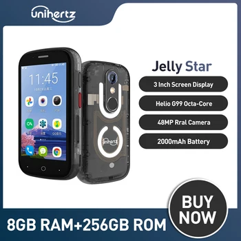 Unihertz Jelly Star Android 13 Mini, Smartphone, 8GB, 256GB Led Světlo Odemčené Transparentní Backshell Mobily 48MP 3 palcový Telefon