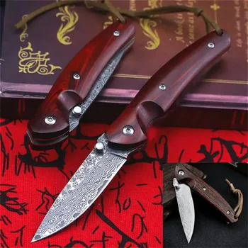 Hot Prodej VG10 Damašek Oceli Nůž Skládací Nůž Kapesní Nůž Červená Rukojeť Rybářské Nože sebeobrana EDC Nástroj Nůž