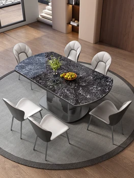 Náměstí kulatý jídelní stůl teleskopické břidlice kamenné desky domácí italské minimalistický z nerezové oceli kombinace