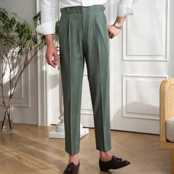 Italské Pánské Formální Kalhoty Pantalones Hombre Šaty Kotník Kalhoty Muži Britské Vysokým Pasem Rovné Kalhoty Pánské Společenské Kalhoty Kalhoty