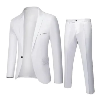 Ležérní Kalhoty Slim Jeden korejský Trajes Hombre Ženich s Formální Sako Kabát De Fit Oblek Muži Svatební Podnikání