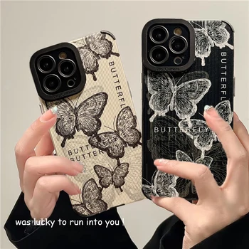Módní Retro Butterfly Pouzdro Pro iPhone 15 Pro Maxi 14 Pro 13 Min 12 11 X XS XR 7 8 Plus SE Luxusní Silikonové Nárazuvzdorný Plné Krytí