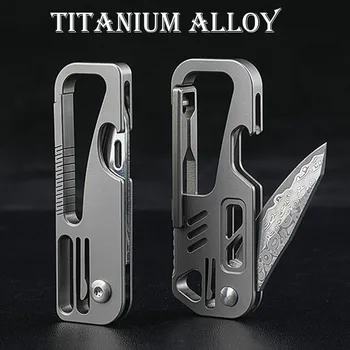 Titanové Slitiny Skládací Nůž Damašku D2 BladeClimbing Spony Venkovní Multi-nástroj Bezpečnostní Self-defense Ruční Nářadí, Otvírák na Láhve