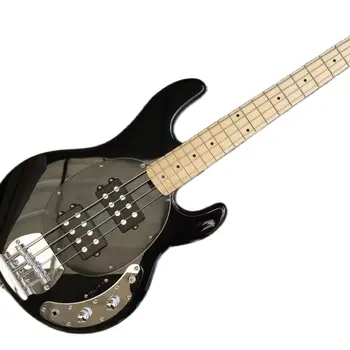 Továrna vlastní nový model, 4-string black bass elektrická kytara, černý pickup, černá stráž, maple fingerboard, vlastní whol