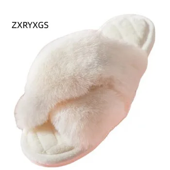ZXRYXGS 2023 Nejprodávanější Plyšová Crossover Zimní Domácí Pantofle Ploché Pohodlné Dámské Boty Teplé Plyšové Pantofle