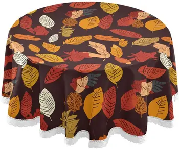 Podzimní Listí Ilustrace Kruhový Kryt Stolu Tištěné Krajky Ubrus na Stůl Domácí Výzdoba, Jídelna, Kuchyně, 60
