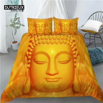 Domácí Obývací Luxusní 3D Golden Buddha Tisk 2/3ks Pohodlné Peřinu povlak na Polštář Ložní prádlo Set Queen a King AU/EU/US Velikost