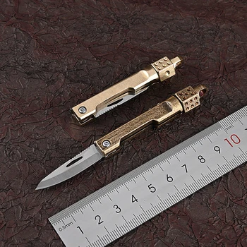 Mosazné Kostky Gyro Skládací Nůž Mini Rozbalení Přenosné Nůž Klíčenka Závěsné Venkovní Camping EDC Nůž