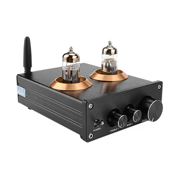Vyrovnávací hi-fi 6J5 Bluetooth 4.2 Trubice Předzesilovač Zesilovač, Stereo Předzesilovač s Treble Bass Tón Ajustment(Černá)
