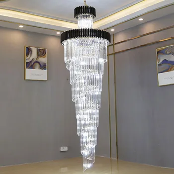 Luxusní moderní křišťálový lustr pro Dlouhé schodiště loft černá cristal svítidlo villa lobby obývací pokoj dekor pověsit osvětlení