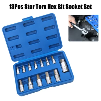 13Pcs Hvězdičkový Torx Hex Bit Socket Set T8-T70 H2-H14,CRV Zásuvky 1/4inch,3/8 palce a 1/2inch Disk Pro Použití Ruční Práce