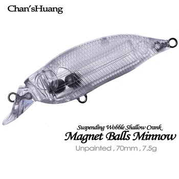 Chan'sHuang 10KS Nelakované Polotovary Návnady 70mm 7,5 g Magnet Koule Potoční Zakolísání Mělké Kliky DIY Ručně vyráběné Umělé Rybářské návnady