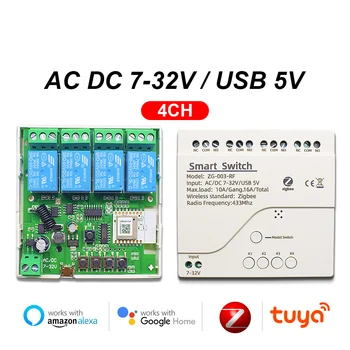 Zigbee Tuya Smart Wireless Switch 1/2/4CH AC 7-32V 85-250V Inteligentní Vypínač RF Smart Home Dálkové Ovládání Tuya Aplikace
