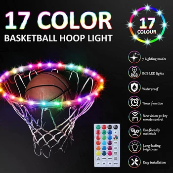 Basketbalový Koš Světla 17 Barev Měnící se Noční Světla Basketbal Rim LED Světlo 16-noha Délka Světla Pro Děti Hrát Venku