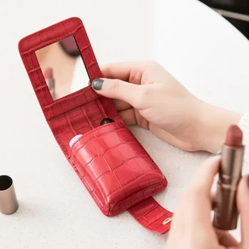 Módní Přenosné Make-up Bag Ženy Kreativní se Zrcadlem Make-up Ústech Červenou Obálku Mini Skladování Taška Mince Kabelku