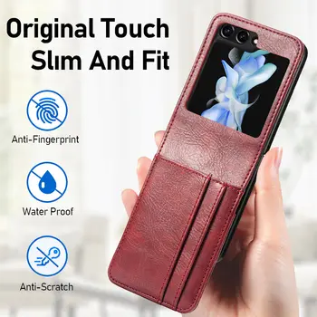 Pro Samsung Z Flip 5 Ochrana proti Pádu Matné Kožené Pouzdro pro Samsung Galaxy Z Flip 5 5G Flip5 Card Slot Ochranné Capa