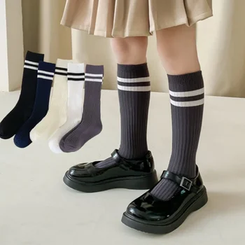 1 Pár Módní Školy, Ponožky pro Děti, Chlapce, Dívky, Jednoduchost, jednobarevné, Pruhované Lýtku Děti Jaro Podzim Měkké Bavlněné Ponožky