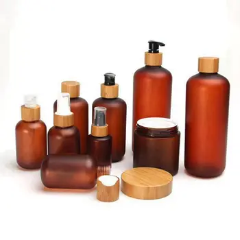 16 OZ 500ML Plnitelné Amber Plastové Spreji Esenciální Olej Plastová Láhev S Bambusovými Čerpadlo Krém Sprej Víko