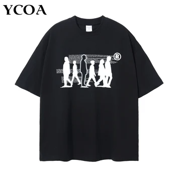Muži Streetwear Nadrozměrné Tričko Shadow Graphic T-Shirt Krátký Rukáv Černé Bavlněné Hip Hop Topy Tees Goth Harajuku Letní Oblečení