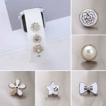 1ks Silikonové Popruh Dekorativní Kroužek Nehty Pro Apple Watch Band Kovové Přívěsky Kreativitu Pearl Květina Nýt Příslušenství Pro iwatch