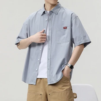 Jztry ™ Košile Retro pracovní oděv krátký rukáv tričko pro muže letní haute couture volné kování tričko s dlouhými rukávy bunda