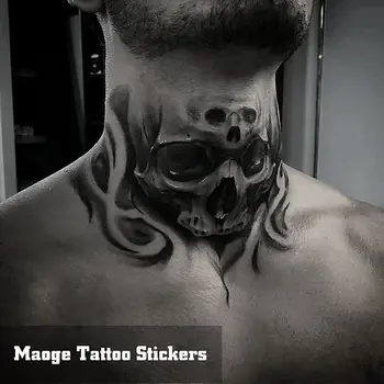Goth Lebky Tetování Samolepky pro Muže Dočasné Tetování Krk Vodotěsné Trvalé Tetování Falešné Tetování Tatuajes Temporales 21X15cm