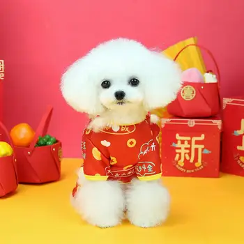 Slavnostní Psa Bundy Fleece Vložkou Pet Oblečení Slavnostní Čínský Nový Rok Pes Kostým Teplé Pet Kombinézy s Kreslený Vzor